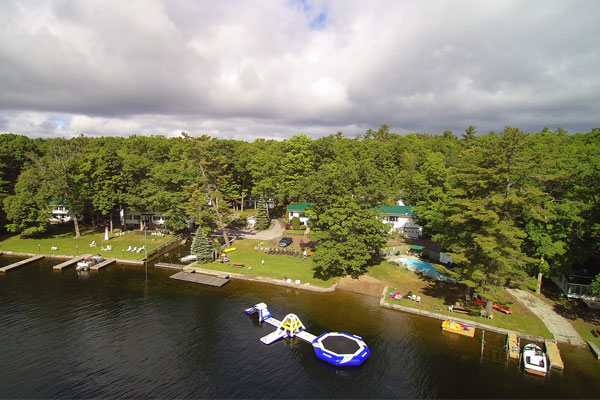 Image of the water front trampoline at Beachwood Resort