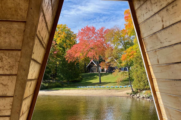 Image from the floating dock back to the resort in the fall