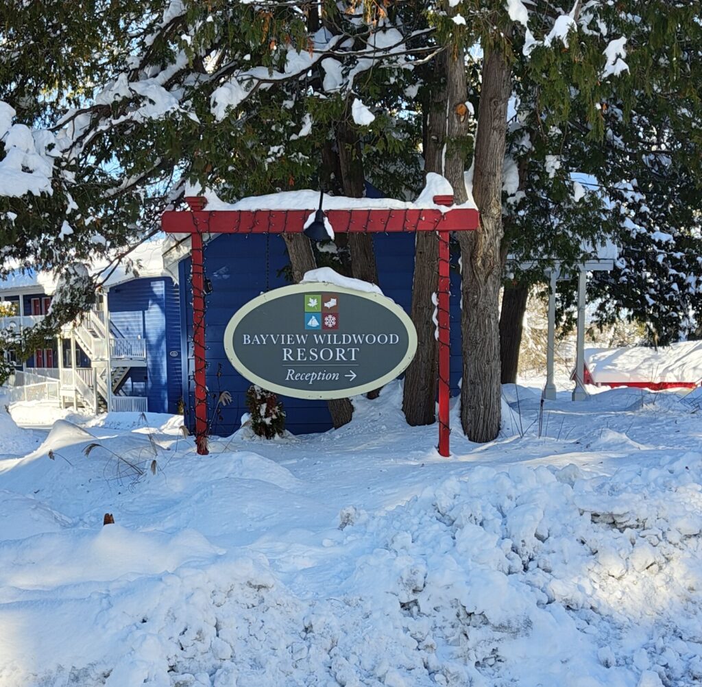 Image of snow covered a sign for Bayview Wildwood
