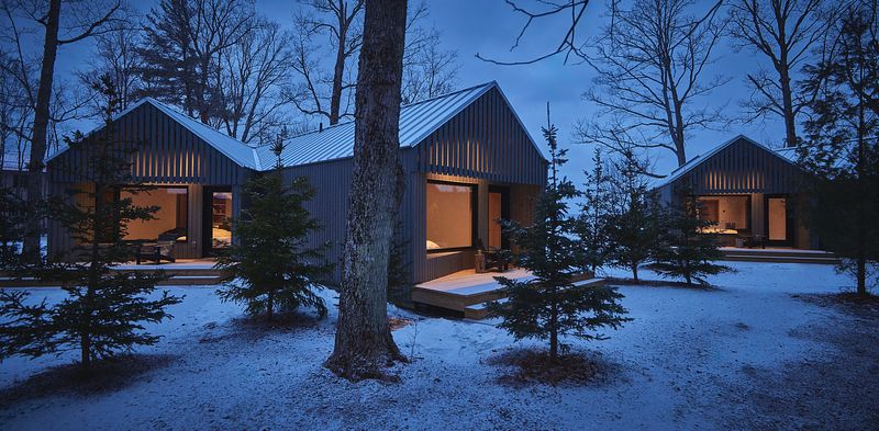Exterior image of winter pod at Dimensions Retreats - Resorts of Ontario